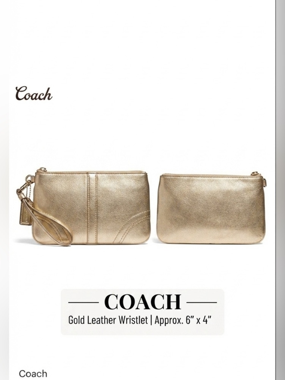 Coach Classic Gold Metallic Leather Wristlet Small Wallet